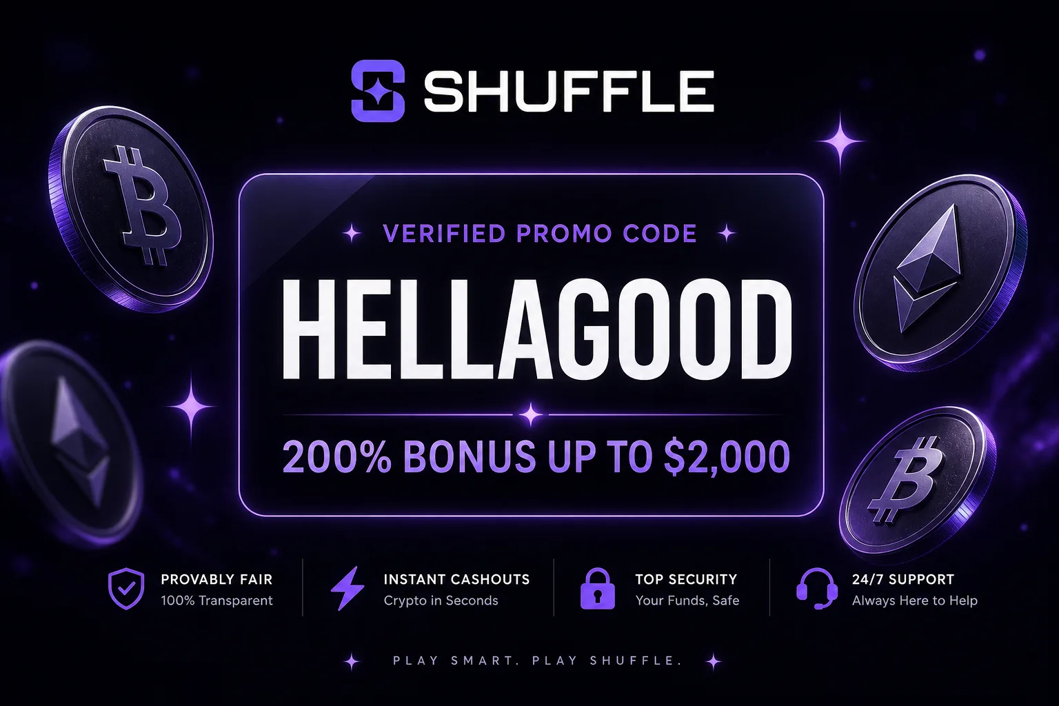 Shuffle verified promo code HELLAGOOD with 200% bonus up to $2,000